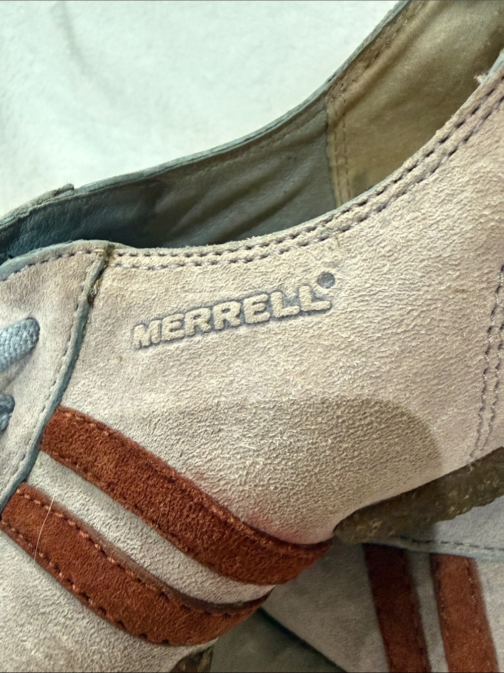 Merrell Suede Lace-Up Sneakers in Mauve with Red Stripes - Picture 2 of 4